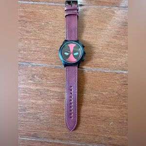 Marvel Deadpool Watch | Red Leather Strap | Accutime Quartz Watch